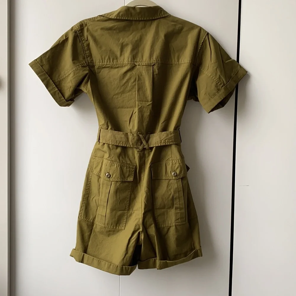 Alex Mill Olive Green Utility Shorts Romper - Picture 3 of 3